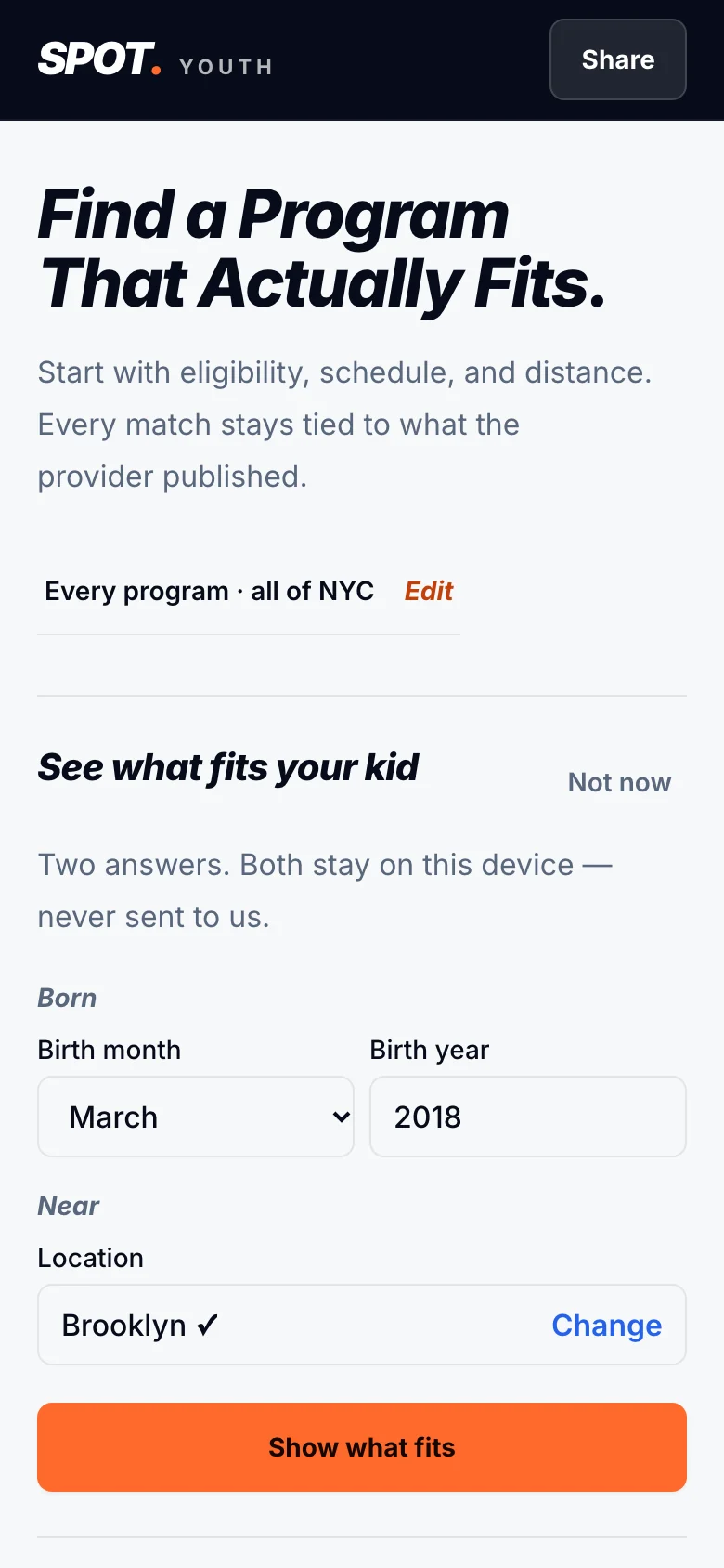 See what fits your kid: birth month, birth year and location.